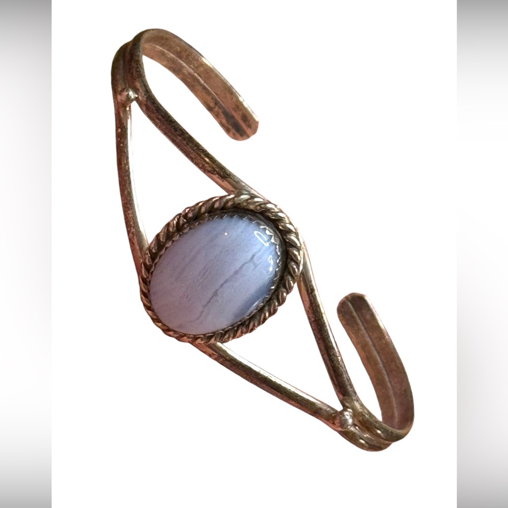 Navajo Native American MKM Sterling 925 silver Blue lace agate cuff Bracelet